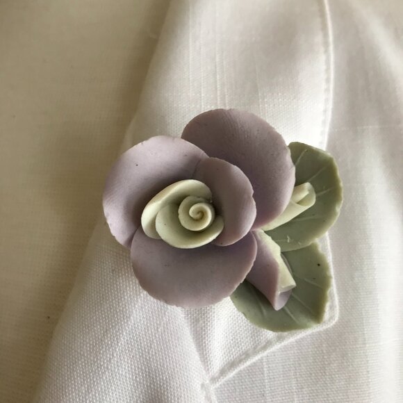 Vintage Bisque Porcelain Rose Brooch - Picture 1 of 5